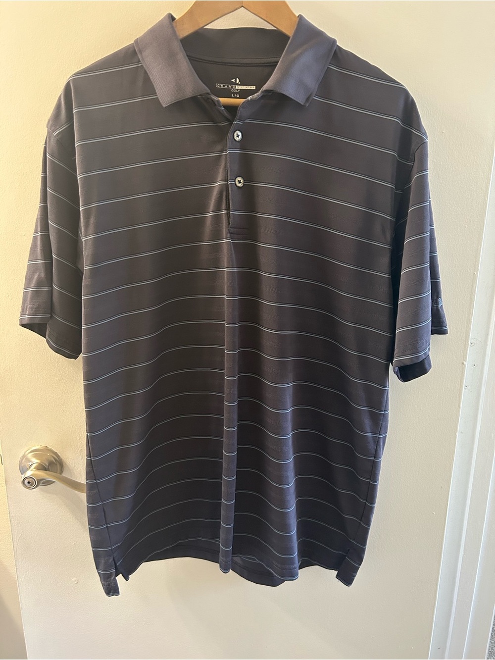 Grand Slam Men's Navy Blue Polo with Thin Light-Blue Stripes